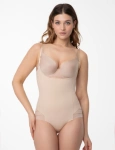 Body z siateczką - 119 Mesh Body Open Bust - body wyszczuplające pod biust - beżowe